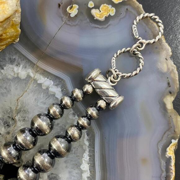 Carolyn Pollack Sterling Navajo Pearl Bead 3 Denim Lapis Link Bracelet For Women - Picture 4 of 10